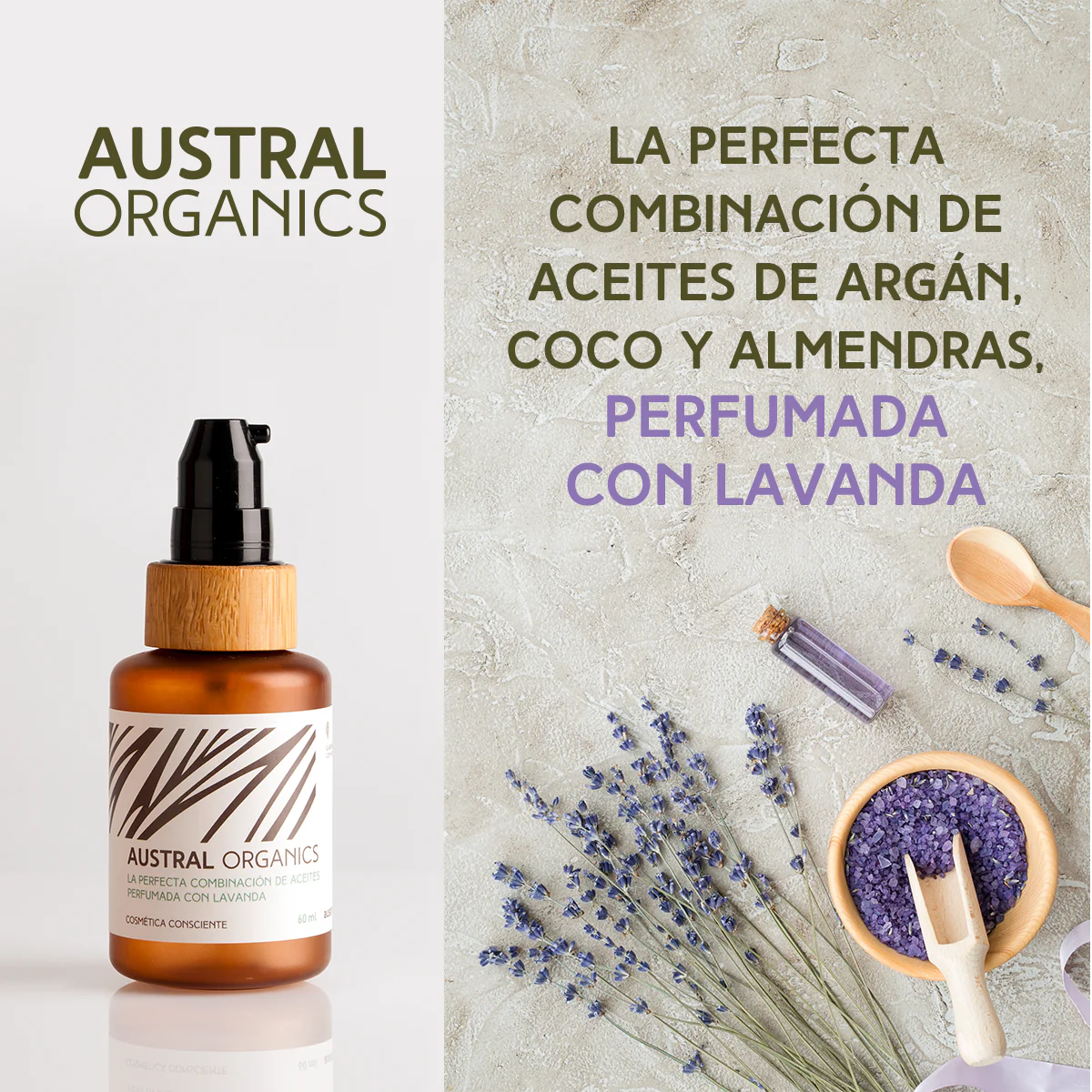 Aceite Corporal y Capilar con Lavanda - Argán, Coco y Almendras | Austral Organics